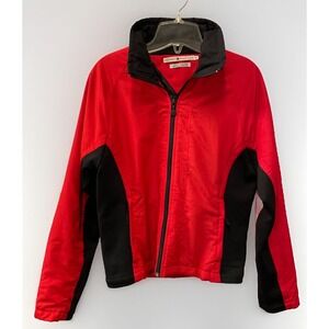 Vintage 1990's Tommy Hilfiger Red Black Full Zip Womens Size Medium Biker Jacket
